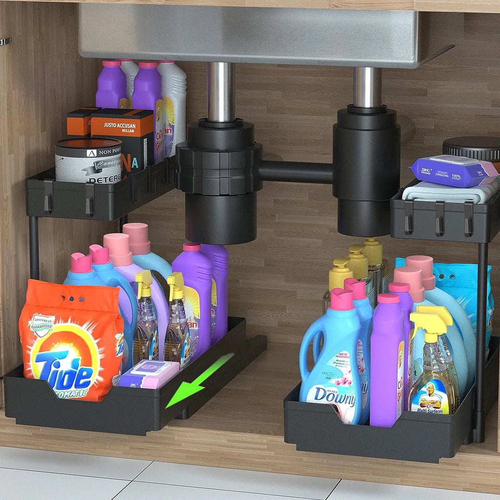 2 Tier L-Shape Under Sink Organizer with Hooks R915