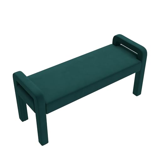 Beige Teddy Velvet Armrest Bench with Dark Brown Wooden Legs R1780