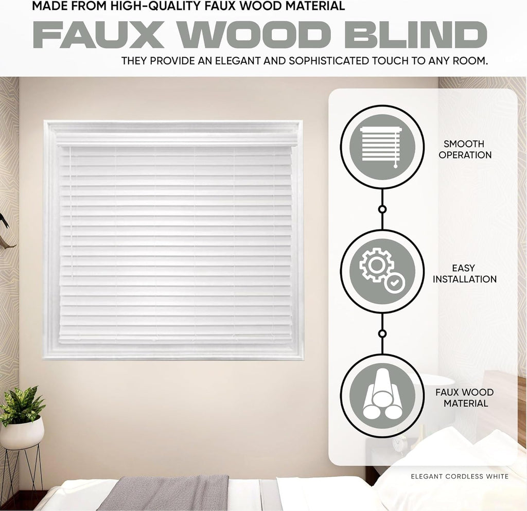 White 2.5 Inch Faux Wood Blind 27.5" W x 72" L O28322