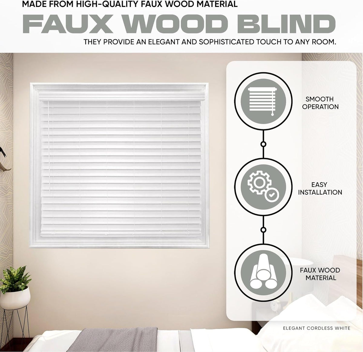 White 2.5 Inch Faux Wood Blind 27.5" W x 72" L O28322