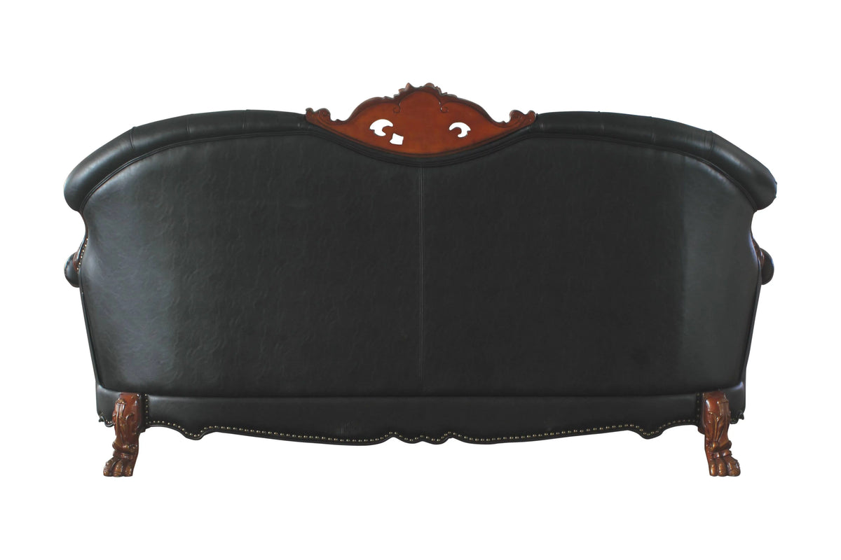 Black Faux Leather Tufted Sofa with 5 Pillows J394