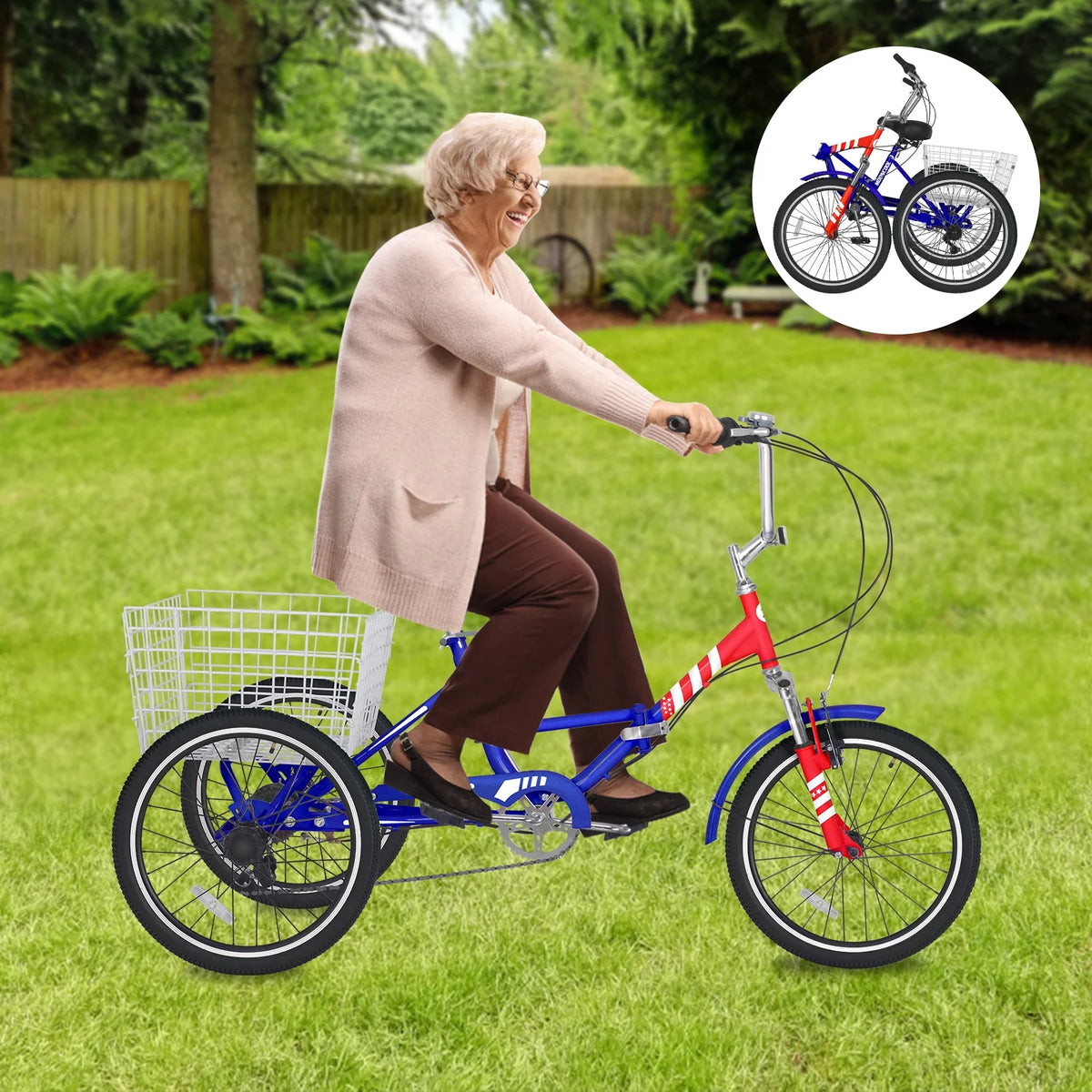 24 Inch 7-Speed 3 Wheels Folding Tricycle N706093