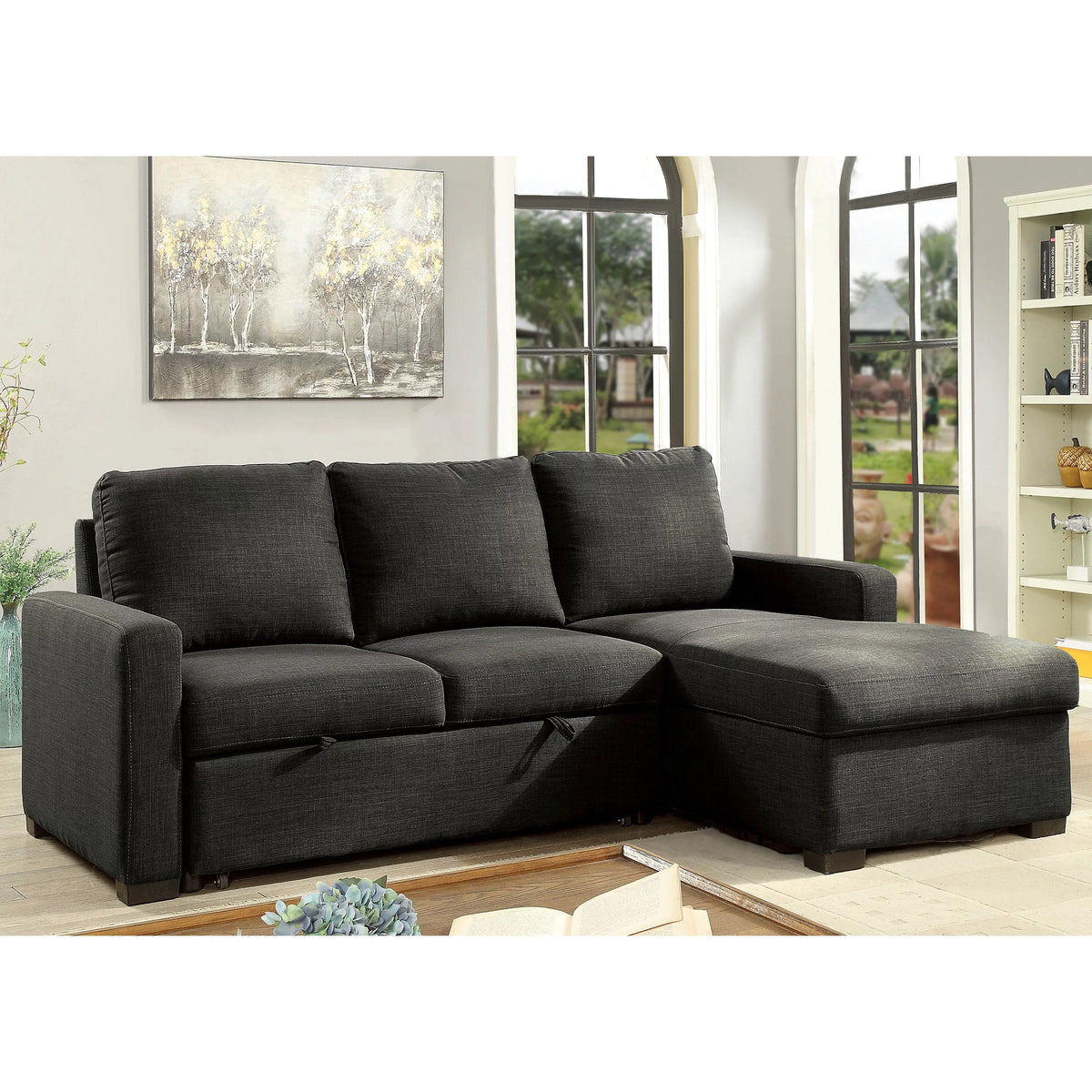 Dark Gray Faux Linen Sectional M4519