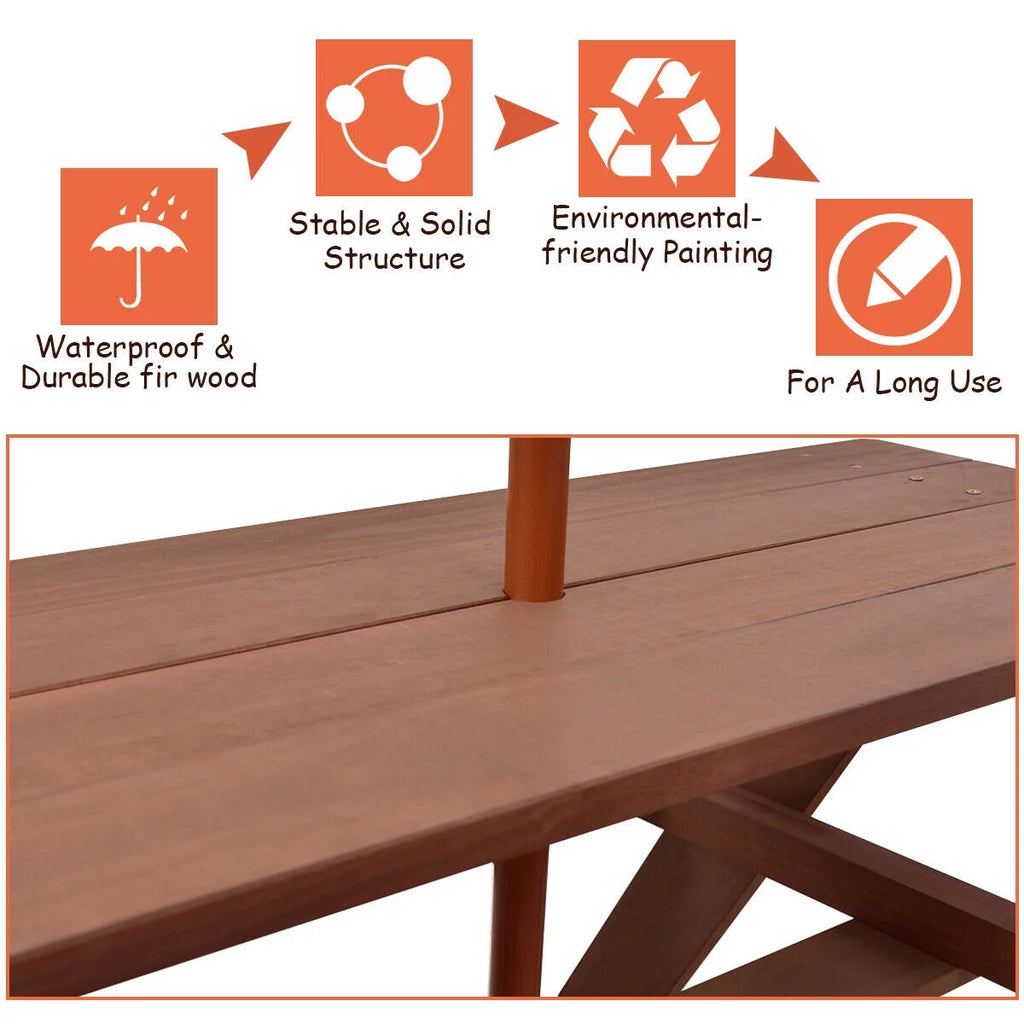 Children Outdoor 4 Seat Kids Picnic Table Bench with Folding Umbrella T968
