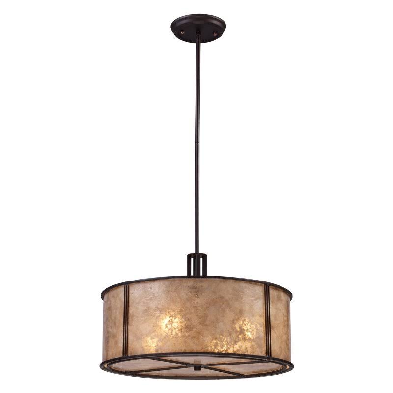 3-Light Semi-Flush in Aged Bronze & Tan Mica Shade L39993