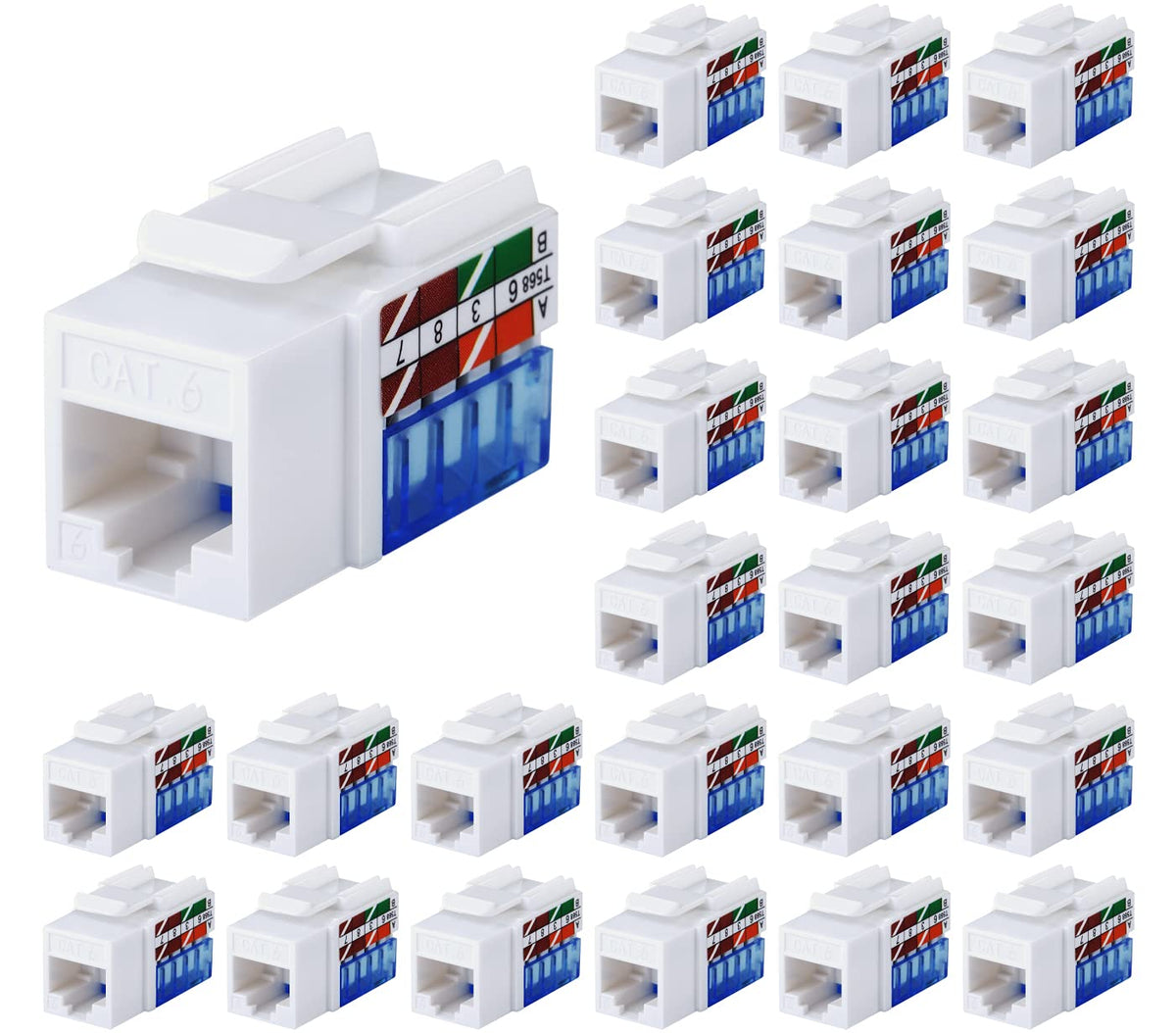 Cat6 RJ45 Keystone Jack 25-Pack Module Connector, White L290
