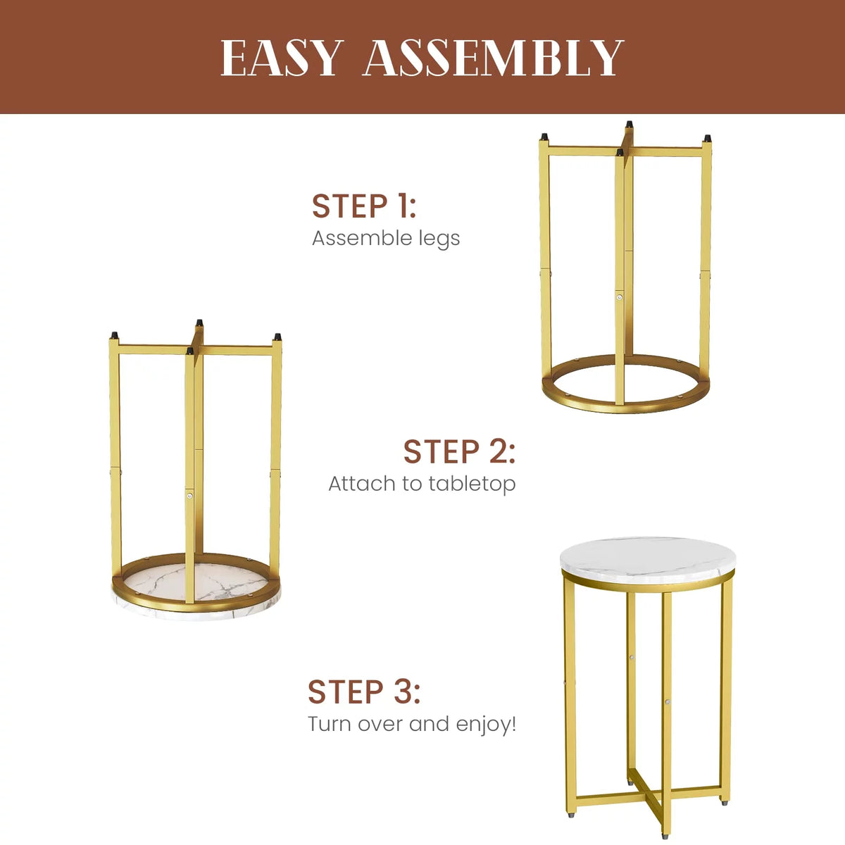Round Faux Marble Side Table with Metal Frame V53445