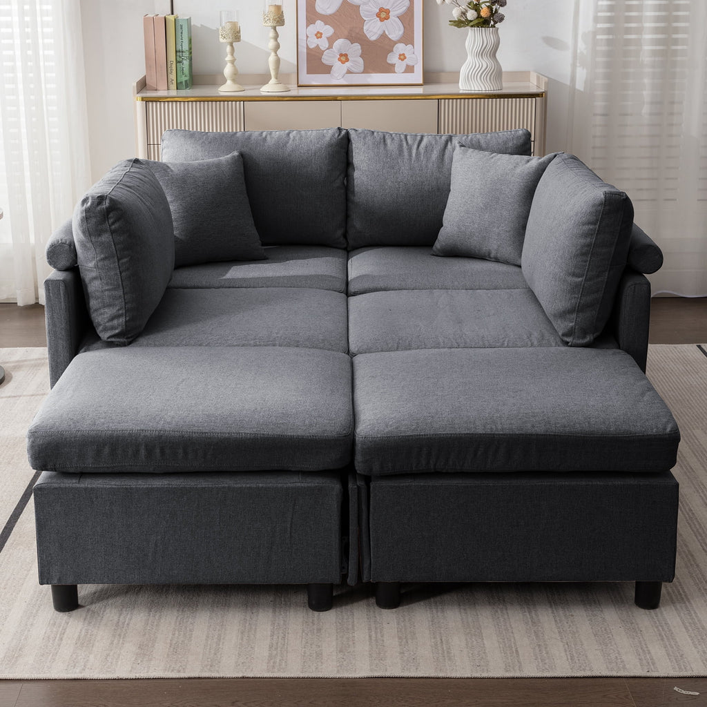 Dark Gray 6-Seater Modular Sectional Sofa with Storage Ottoman Q840369