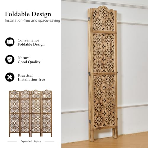 4 Panel Antique Brown Wood Room Divider G793