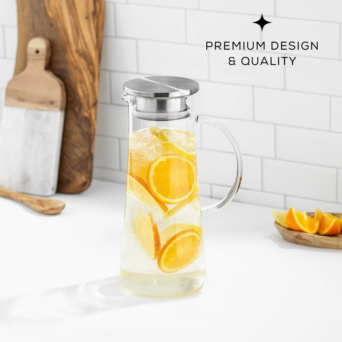 Glass Pitcher with Stainless Steel Lid and Spout X421069