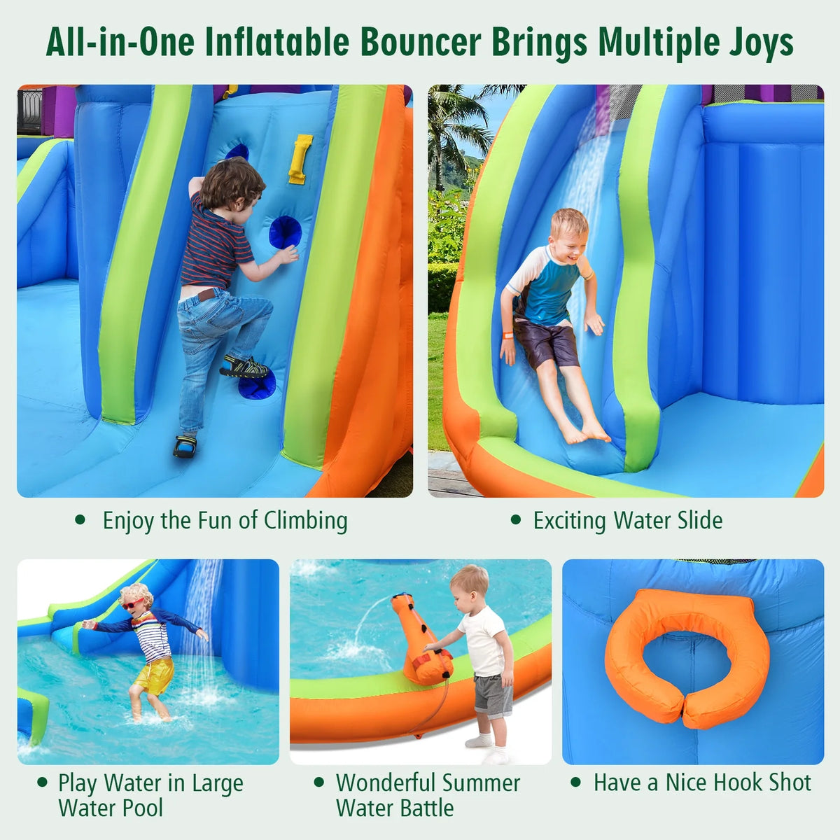 6 in 1 Inflatable Dual Slide Water Park Climbing Bouncer with 950W Blower X382