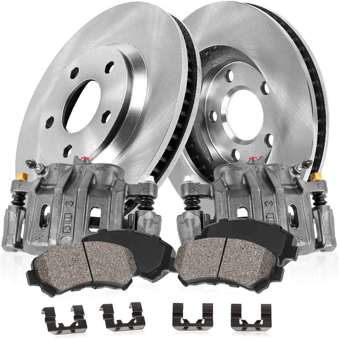 Front Brake Calipers Rotors Pads and Clips V20227