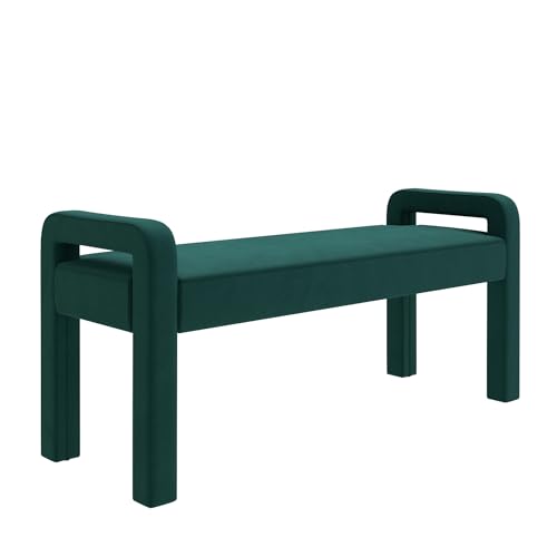 Beige Teddy Velvet Armrest Bench with Dark Brown Wooden Legs R1780