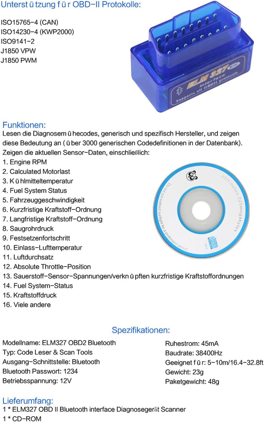 ELM327 Bluetooth OBD2 Car Diagnostic Scanner Pack of 2 O257982