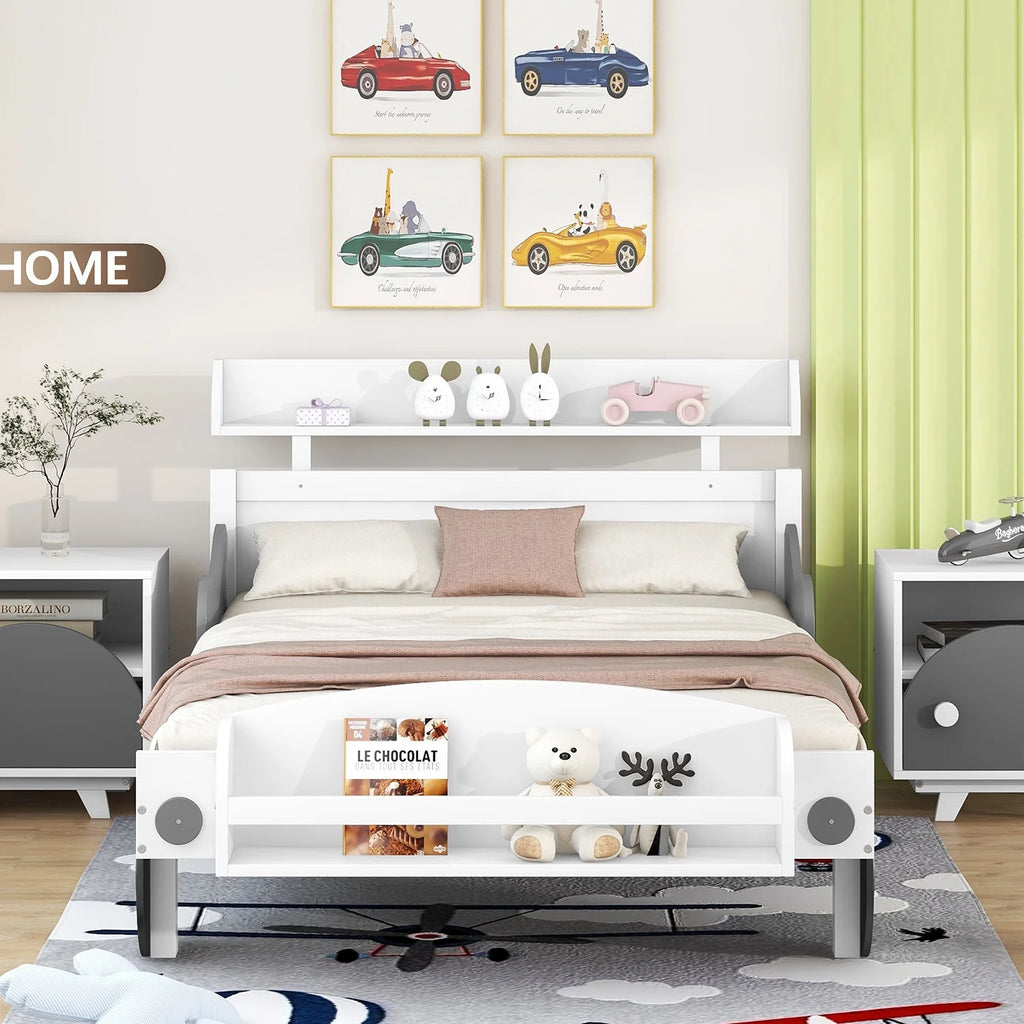 Twin Size Car-Shaped Platform Bed with Storage Shelf M467633