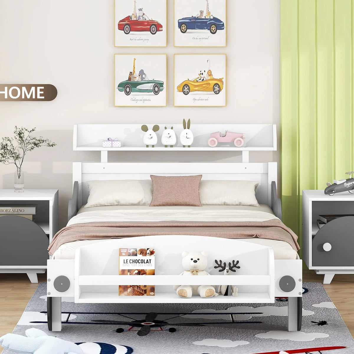 Twin Size Car-Shaped Platform Bed with Storage Shelf M467633