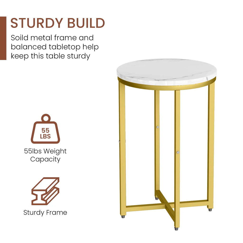 Round Faux Marble Side Table with Metal Frame V53445