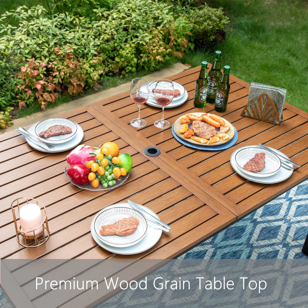Outdoor Rectangle Dining Table with Umbrella Hole C2933