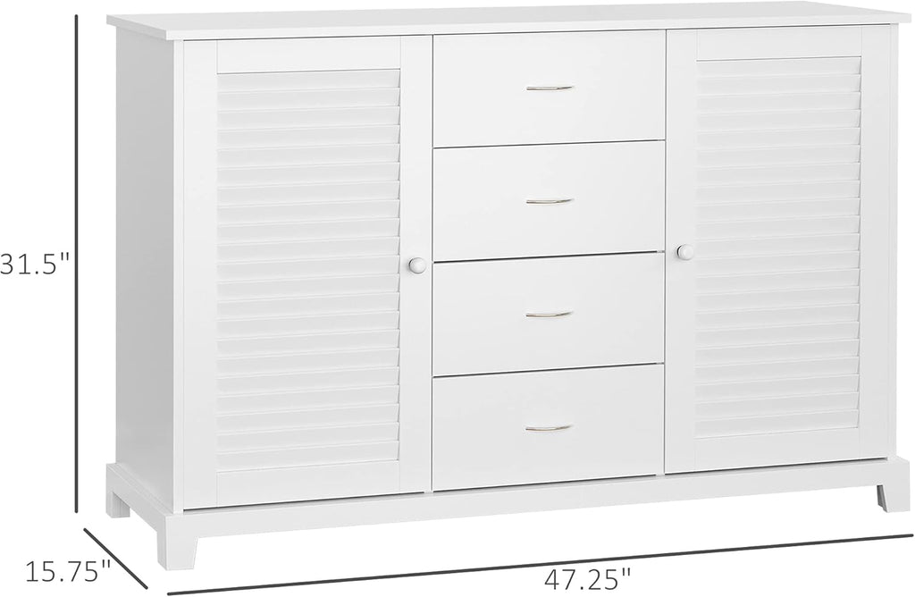 White Storage Cabinet with Drawers and Louvered Doors M698695
