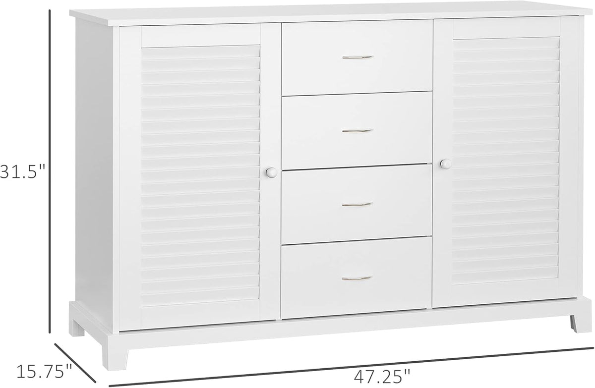 White Storage Cabinet with Drawers and Louvered Doors M698695