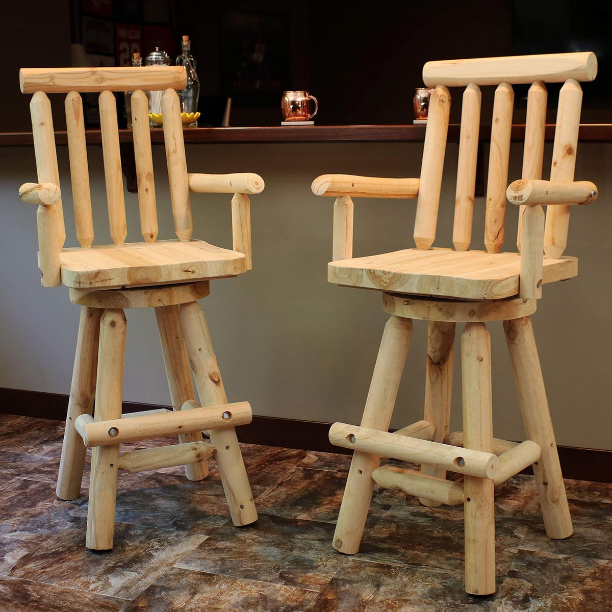 Rustic Bar Stool, Unfinished Wood, Set of 2 K23447