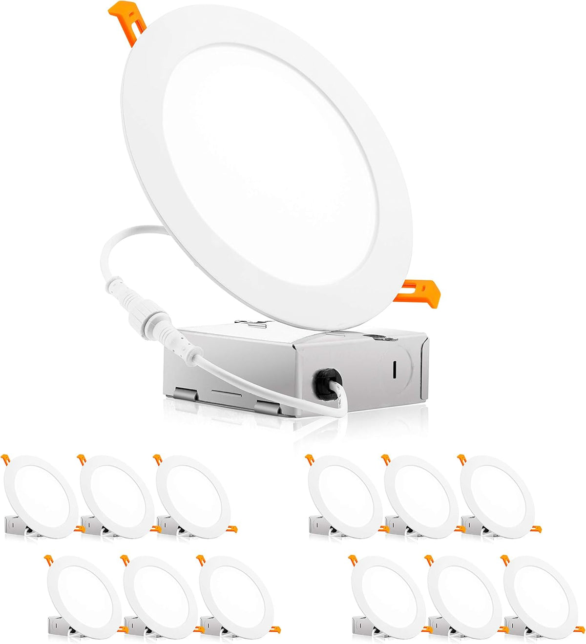 12 Pack 6 Inch Ultra-Thin LED Recessed Ceiling Light with Junction Box, 12W, Dimmable, 2700K L8147