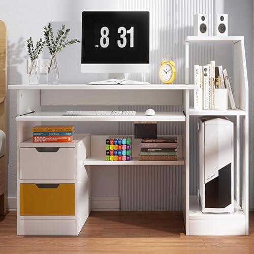 Small Computer Office Desk with 2 Drawers and 3 Hutch Shelves Writing Desk S569