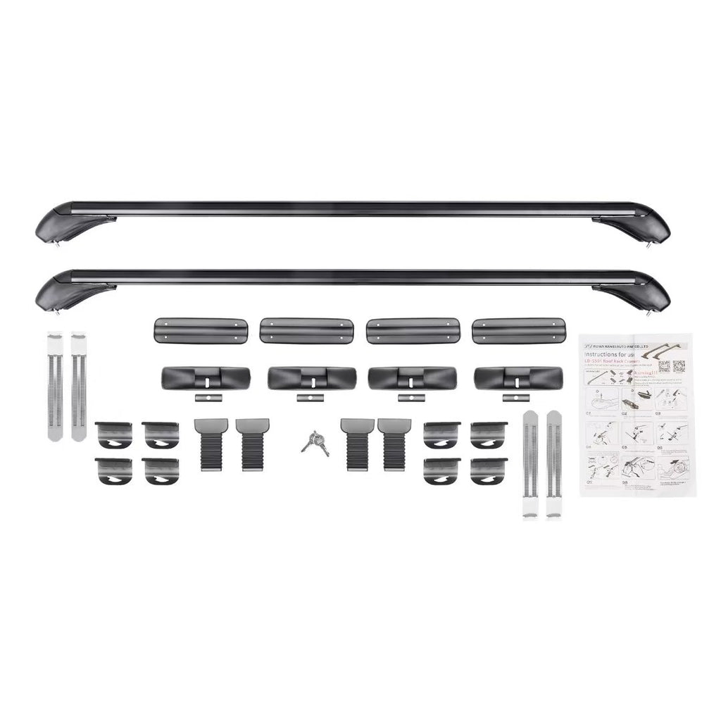 2Pcs Universal Aluminum Car Top Roof Rack Rail Adjustable Lockable Black S2275