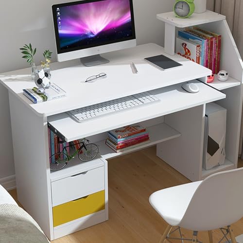 Small Computer Office Desk with 2 Drawers and 3 Hutch Shelves Writing Desk S569