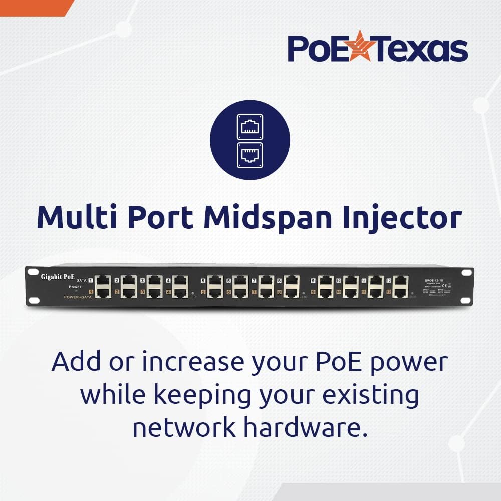 12 Port Gigabit Passive PoE Injector with 24V Power Supply O1827
