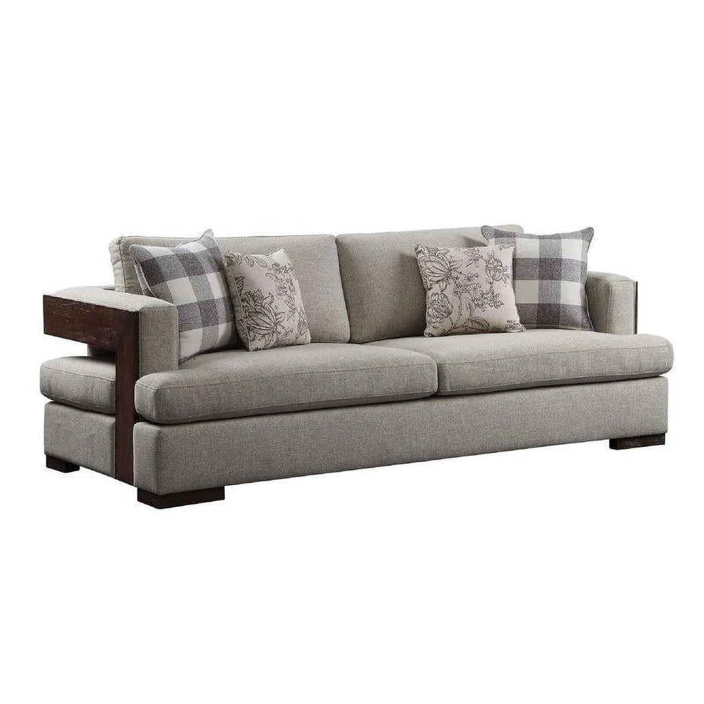 Beige Fabric & Walnut Sofa + Loveseat M6612
