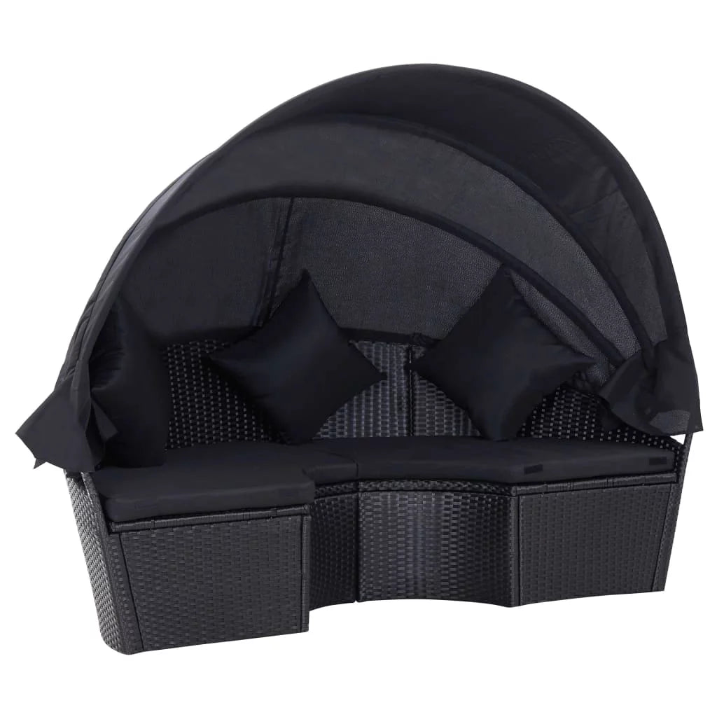 Patio Bed with Canopy Poly Rattan Black W4565