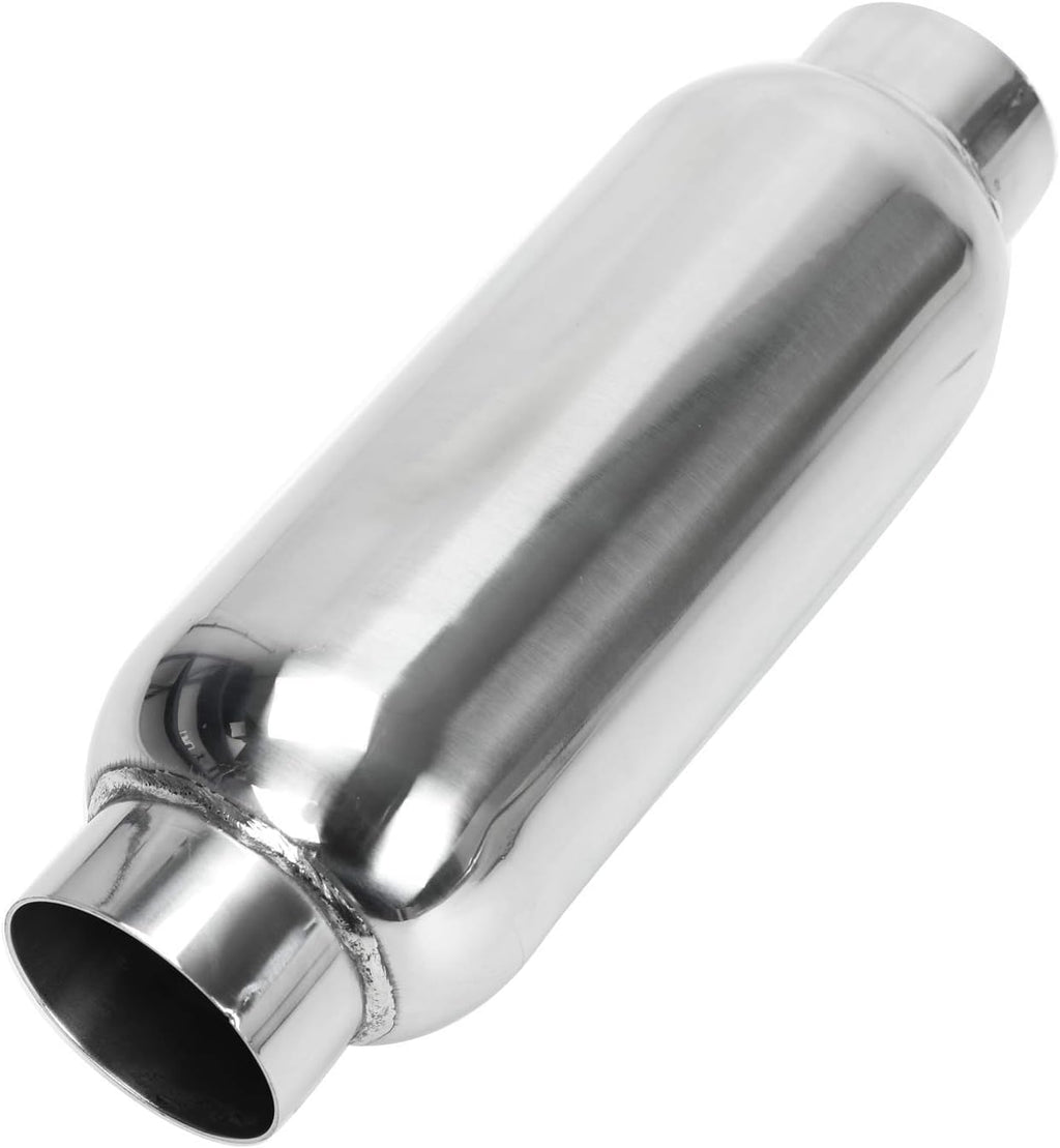 2.5 Inch Inlet 2.5 Inch Outlet Stainless Steel Weld-on Exhaust Muffler, Pair, 12 Overall Length U5682
