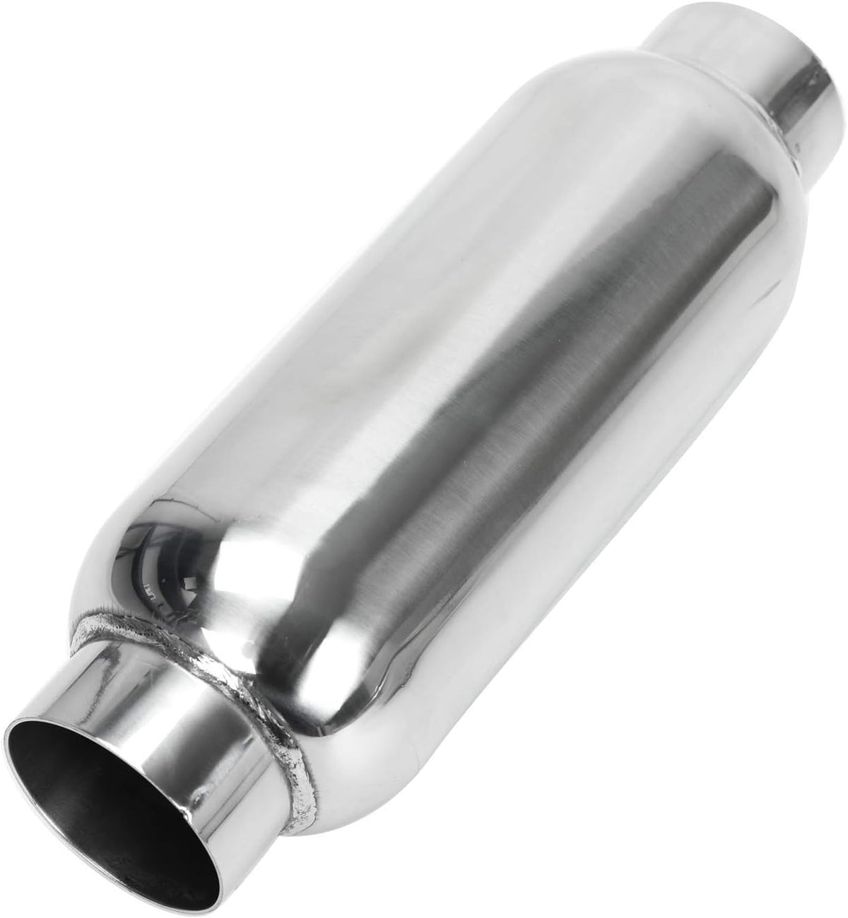 2.5 Inch Inlet 2.5 Inch Outlet Stainless Steel Weld-on Exhaust Muffler, Pair, 12 Overall Length U5682