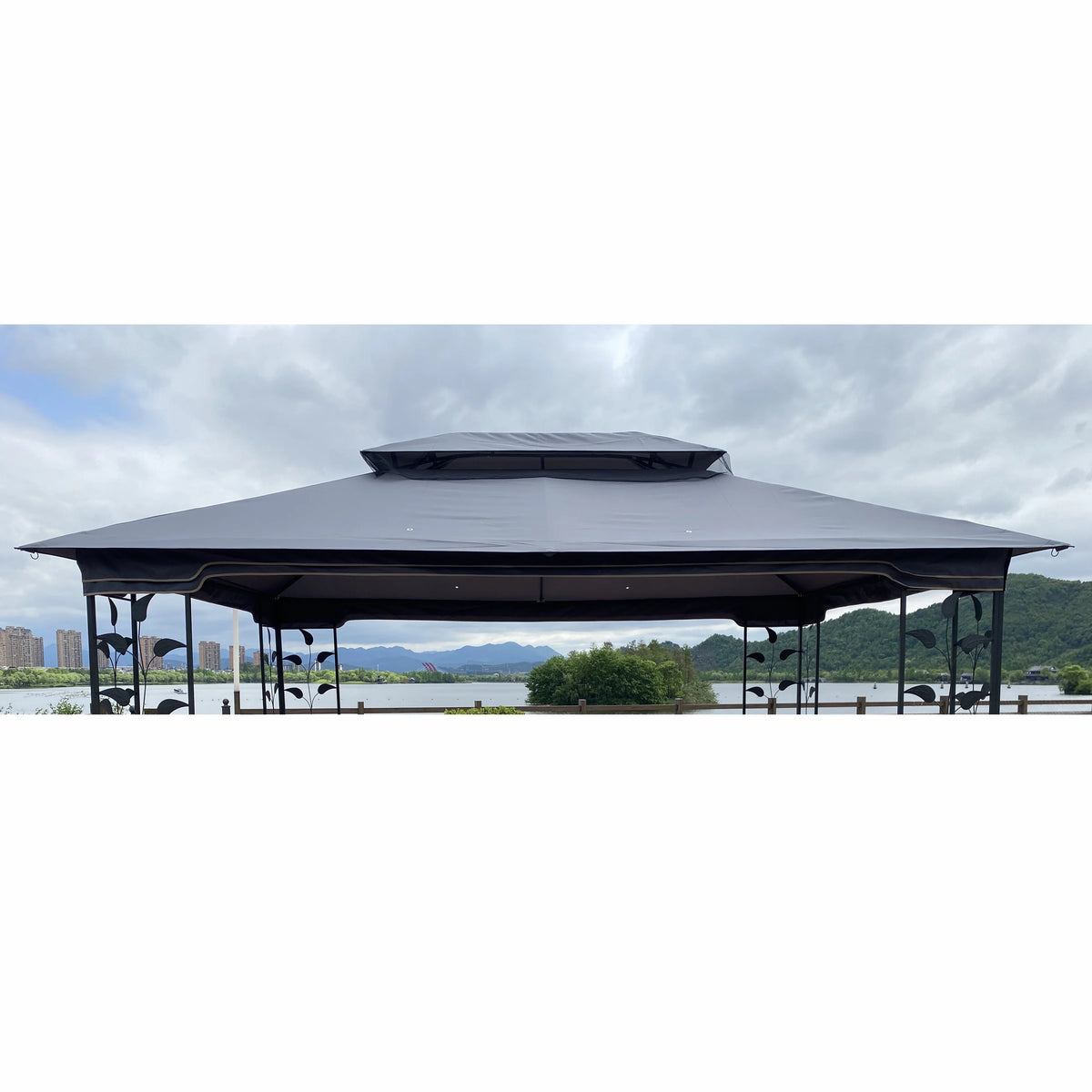 Elegant Gray Double Roof Gazebo Replacement Canopy Top U548324