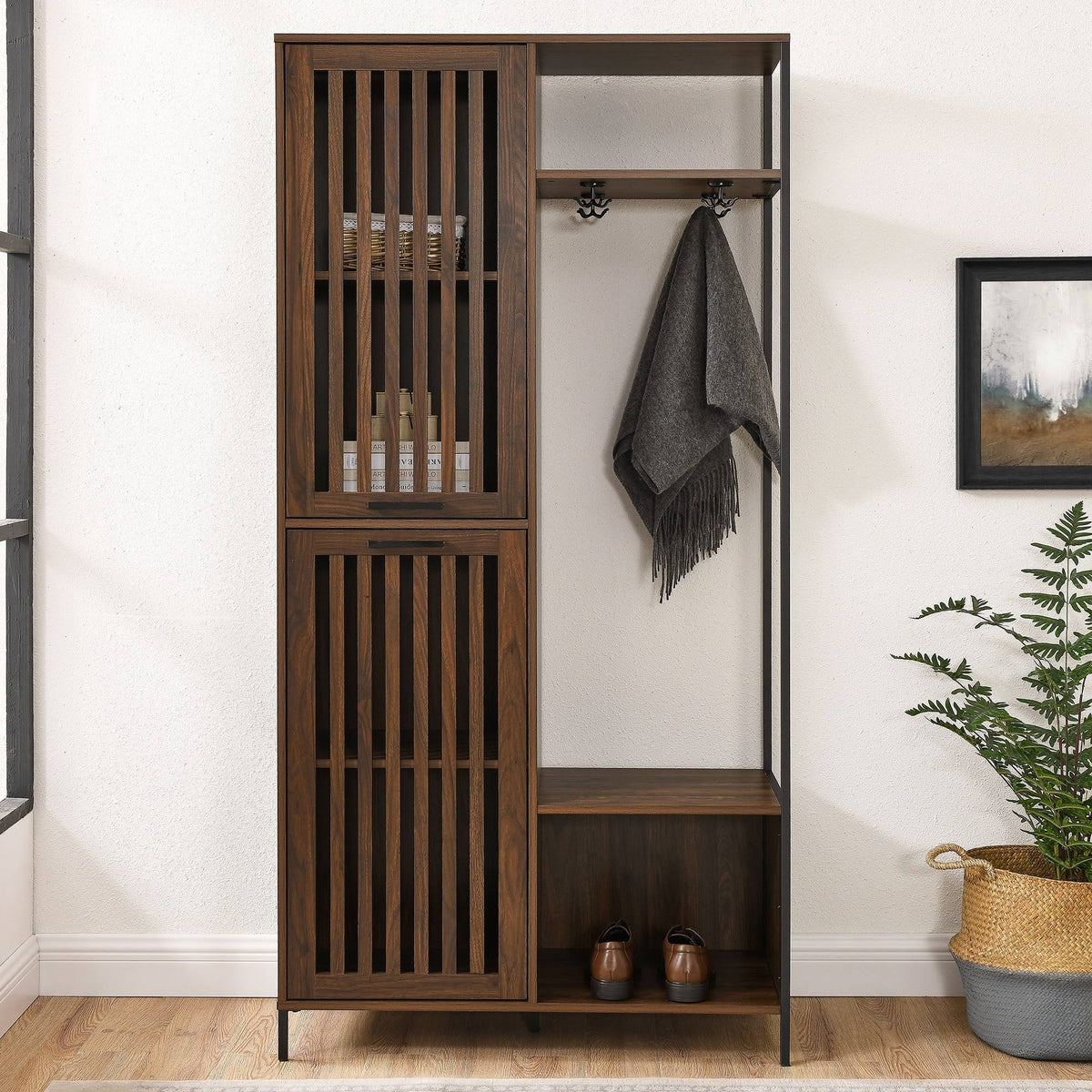 72-Inch Slat Door Hall Tree, Dark Walnut B51213