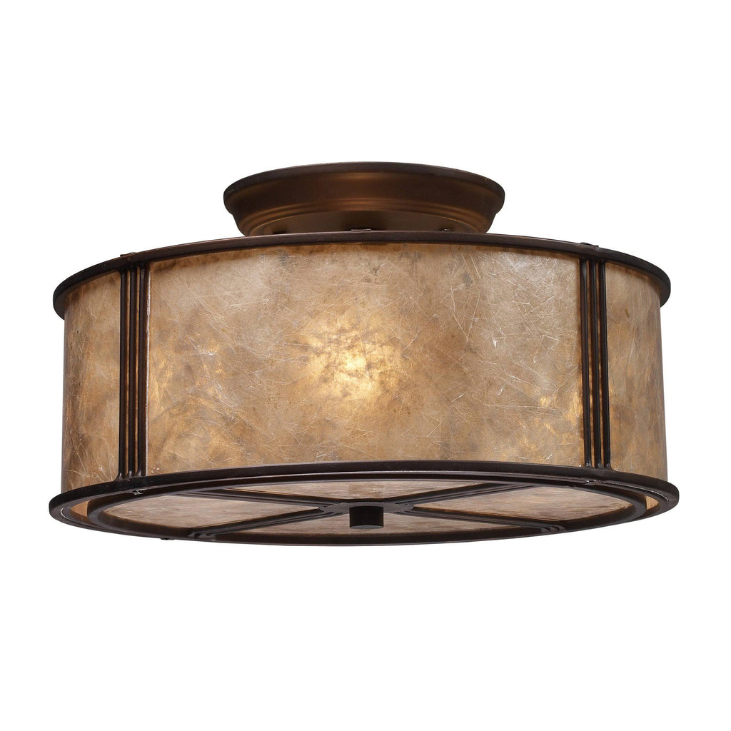 3-Light Semi-Flush in Aged Bronze & Tan Mica Shade L39993