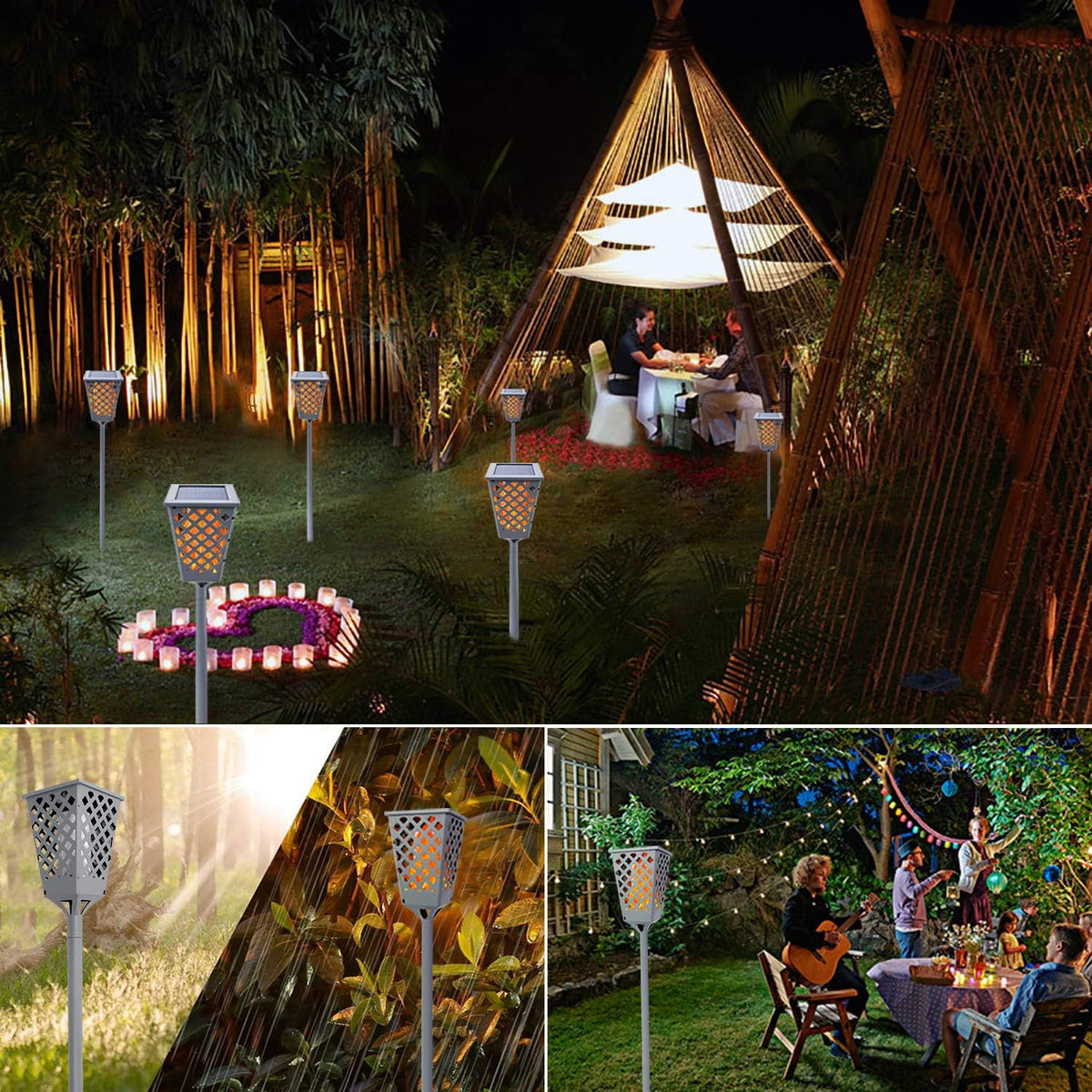 Solar Torch Lights with Flickering Flame, 96 LED Waterproof Grey B110