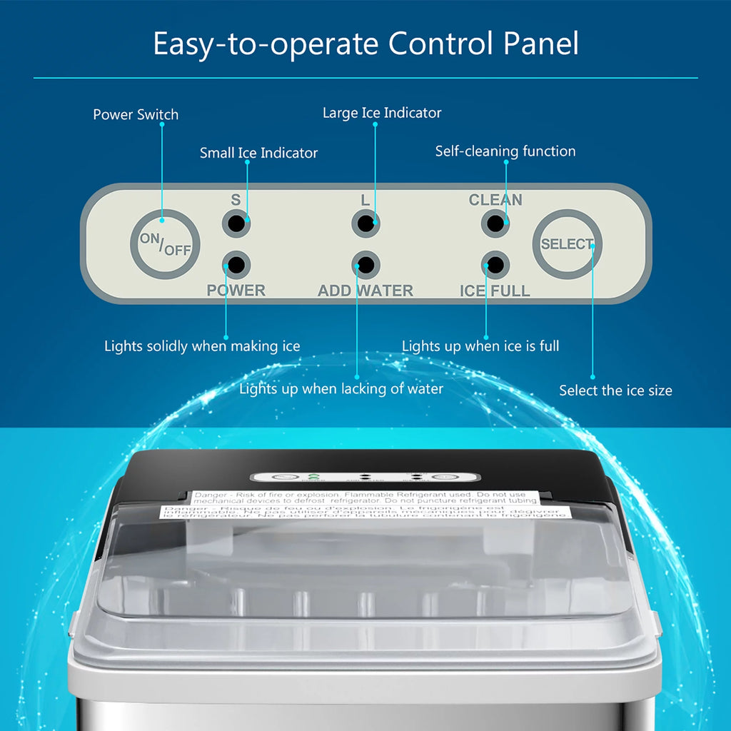 Stainless Steel Countertop Ice Maker 26Lbs/24H H9803