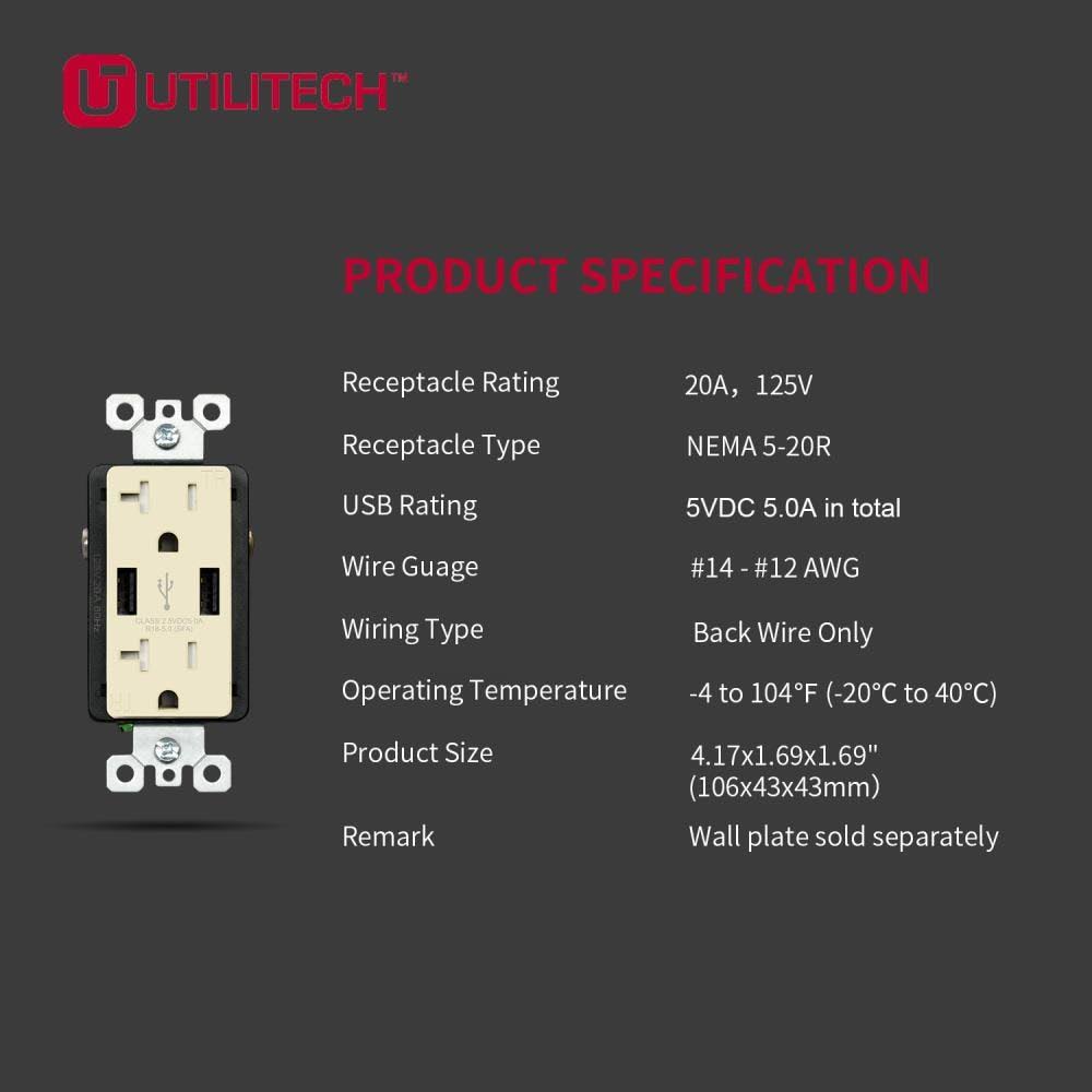Light Almond 20-Amp Tamper Resistant USB Outlet (2-Pack) H564