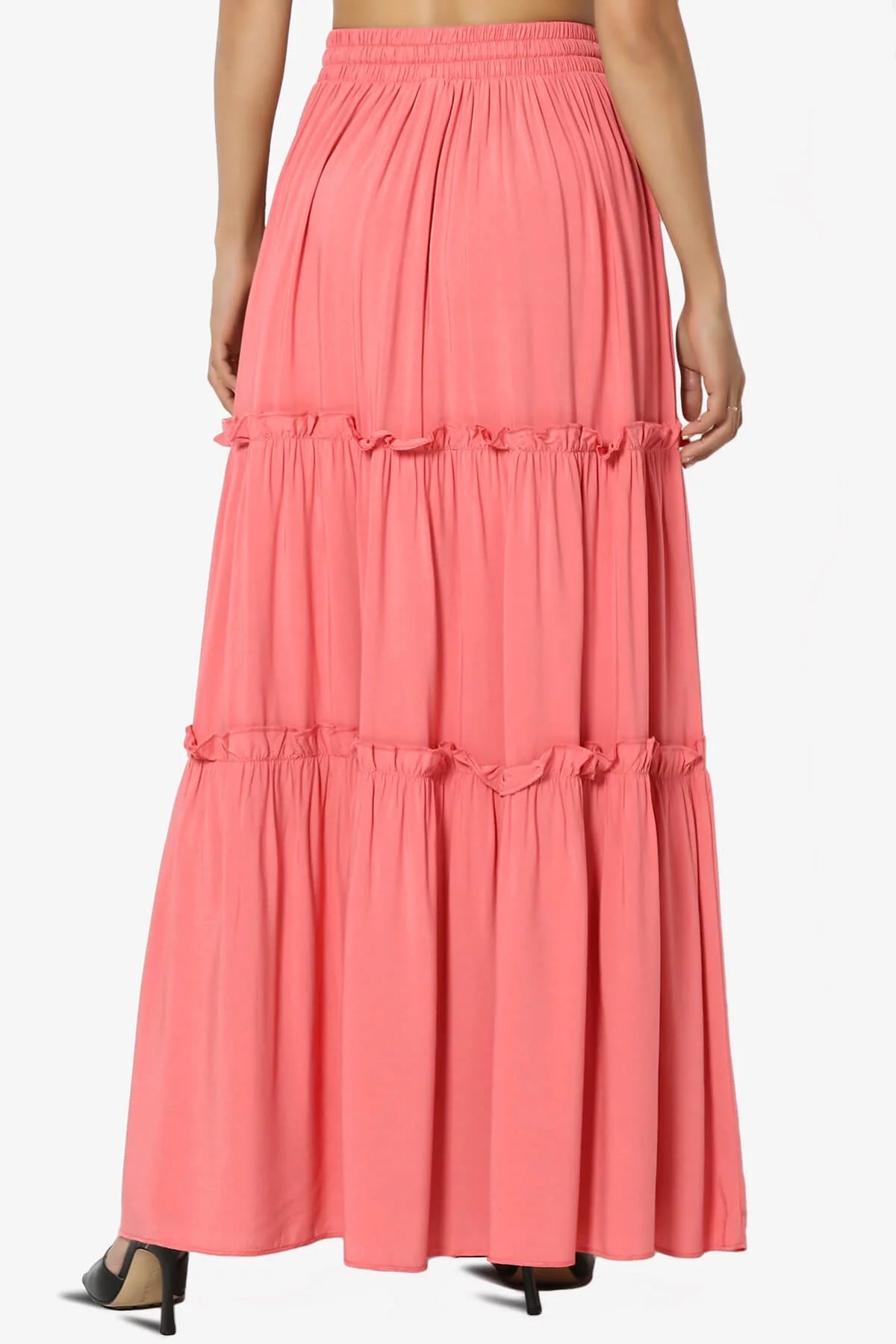 Ruffle Tiered Drawstring High Rise A-Line Maxi Skirt A8228
