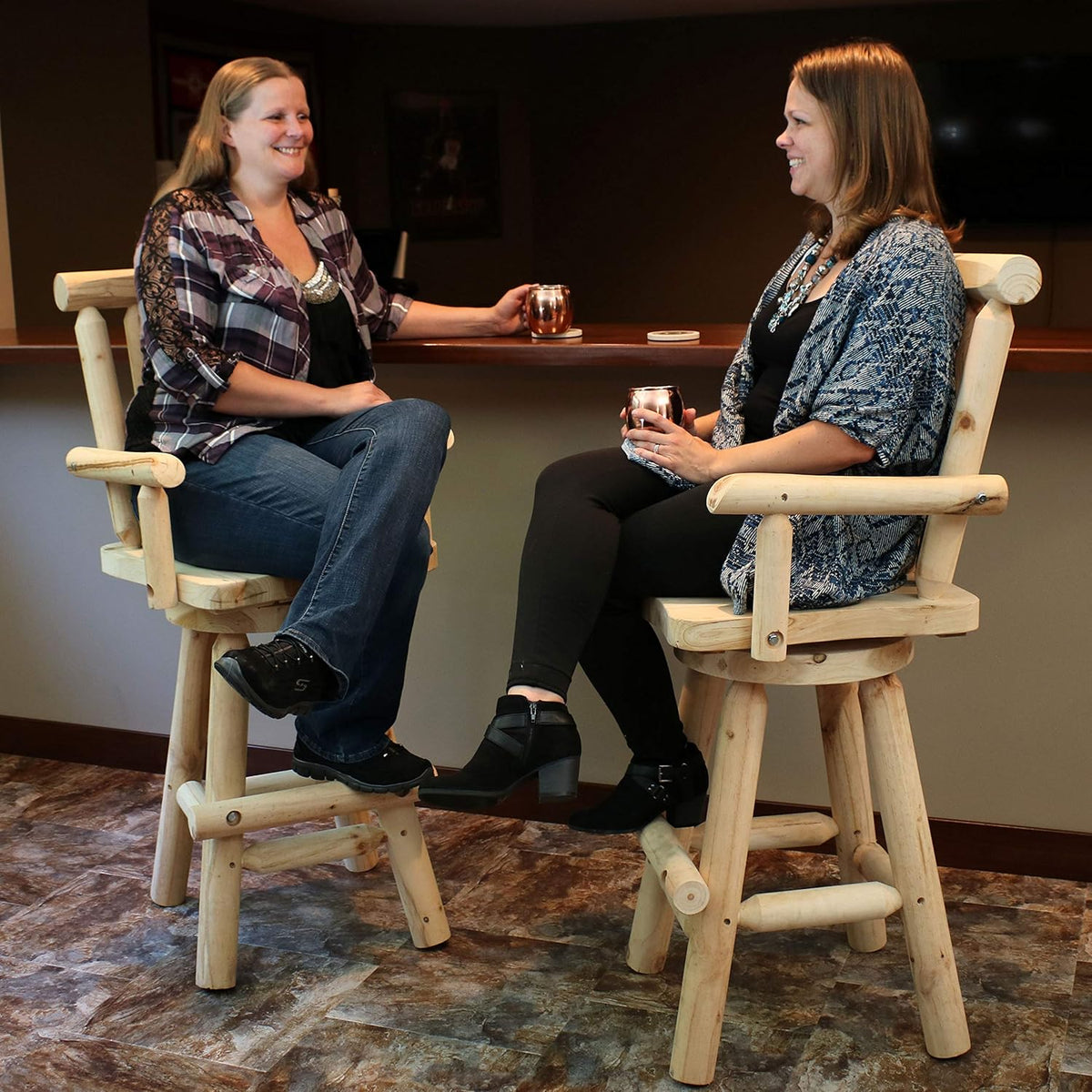 Rustic Bar Stool, Unfinished Wood, Set of 2 K23447