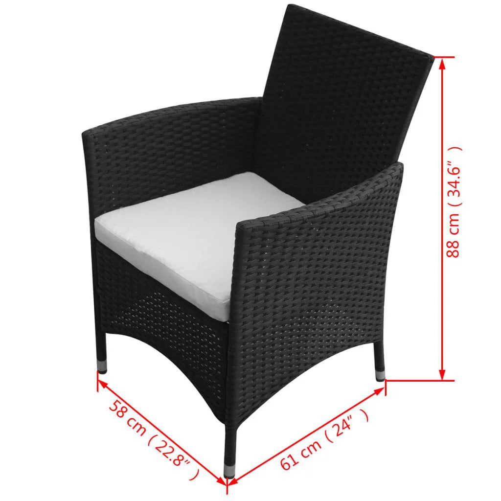Black 9 Piece Poly Rattan Patio Dining Set with Cushions T258