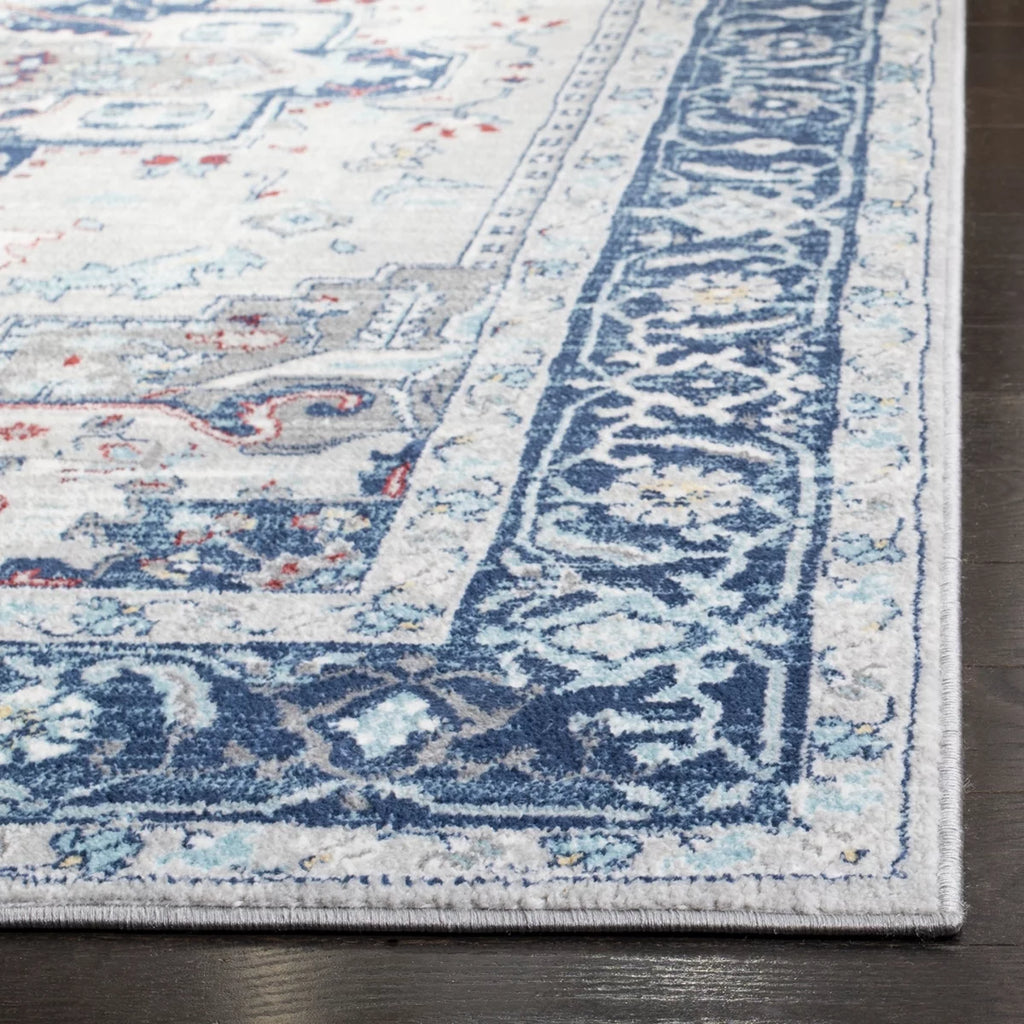 Light Grey Blue Floral Bordered Area Rug K509739