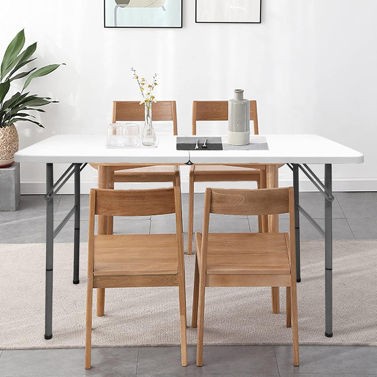 4 FT Folding Table, Plastic Portable Tables for Dining Parties Card Picnic Camping, Granite White R98259