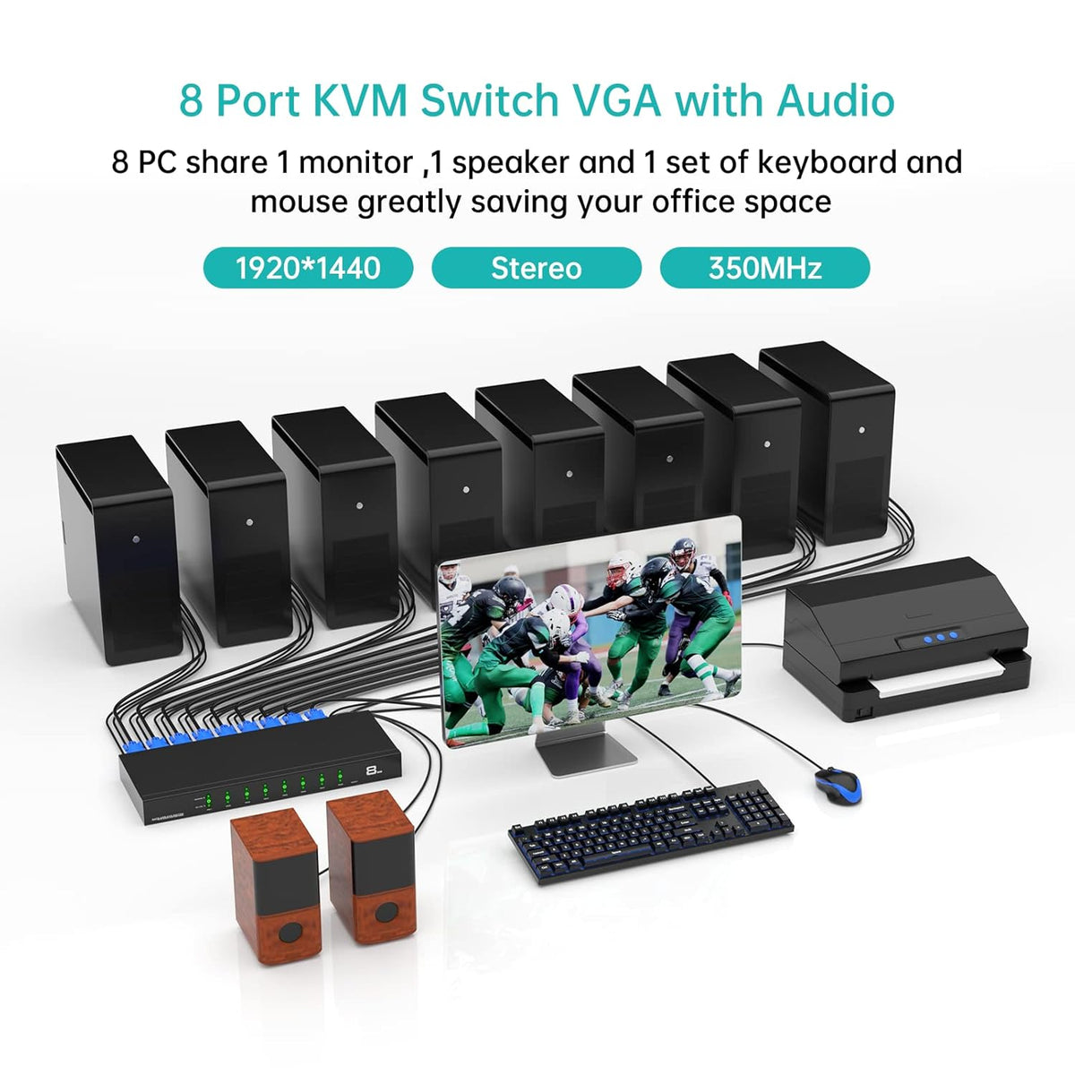 8 Port VGA KVM Switch 1U Rack Mount with Audio & Cables L2329