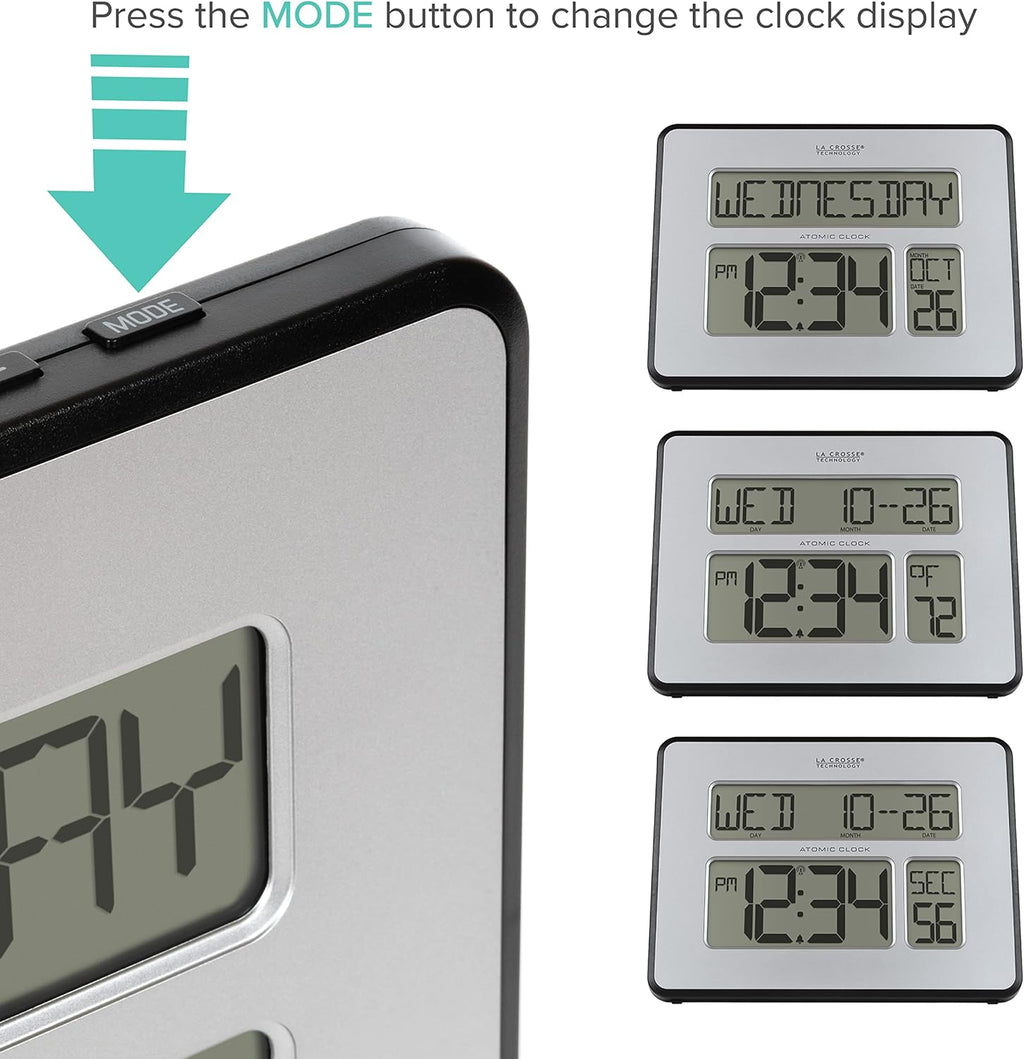 Silver Atomic Full Calendar Clock S9407