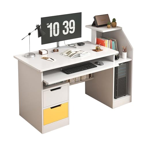 Small Computer Office Desk with 2 Drawers and 3 Hutch Shelves Writing Desk S569