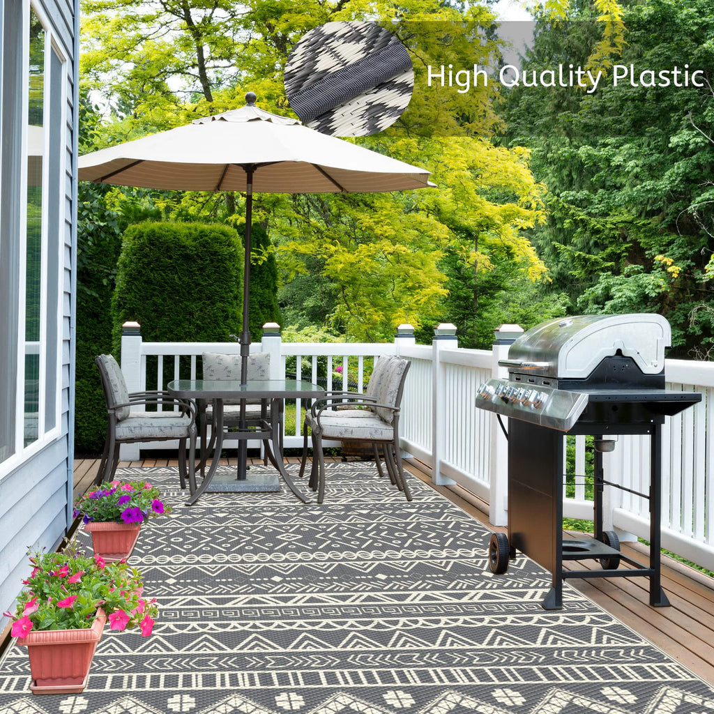 6x9ft Grey White Reversible Outdoor Rug B314412