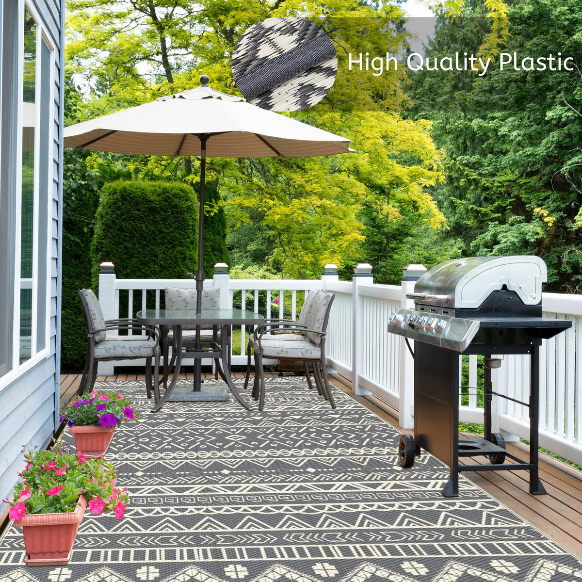 6x9ft Grey White Reversible Outdoor Rug B314412